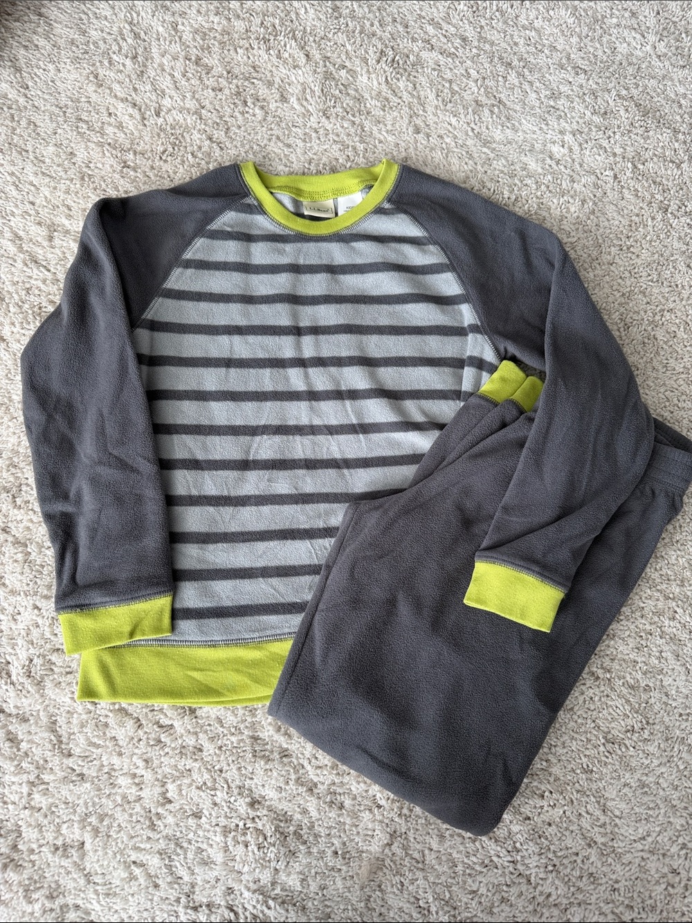 Kids Gray & Lime Stripe Fleece Loungewear Set